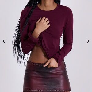 Jaded London Faux Leather Mini Skirt & See-through Burgundy Long Sleeve Top NWT